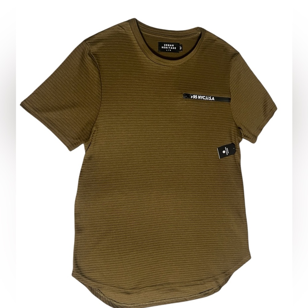 Urban Heritage Men's Olive Ribbed Scallop Hem T-Shirt L NWT
